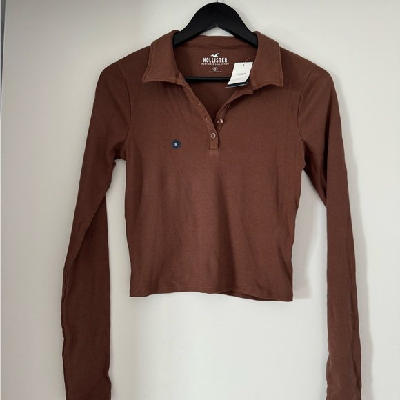 Hollister Chocolate Brown Ribbed Long Sleeves Henley NWT - Picture 3 of 5